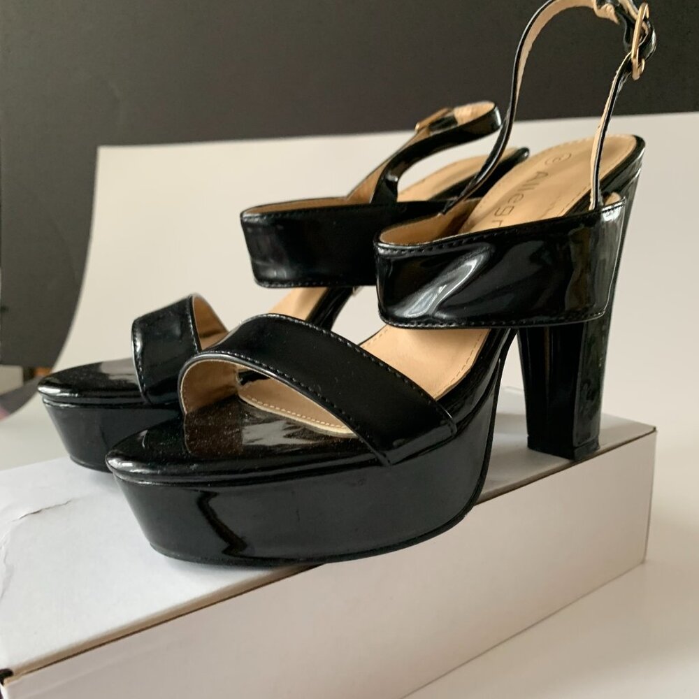 ALLEGRA K PATENT BLACK HEELS PLATFORM SANDALS SIZE 6  NEW